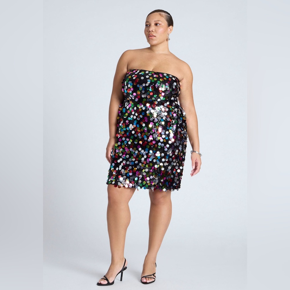 Eloquii Strapless Confetti Sequin Flare Skirt Mini Dress